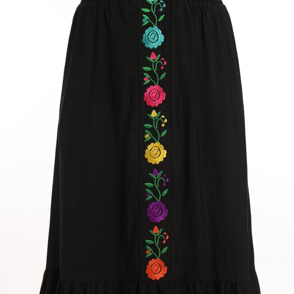 Women Mexican Dress Floral Embroidered Fiesta Party Summer V-Neck Short - Picture 4 of 5